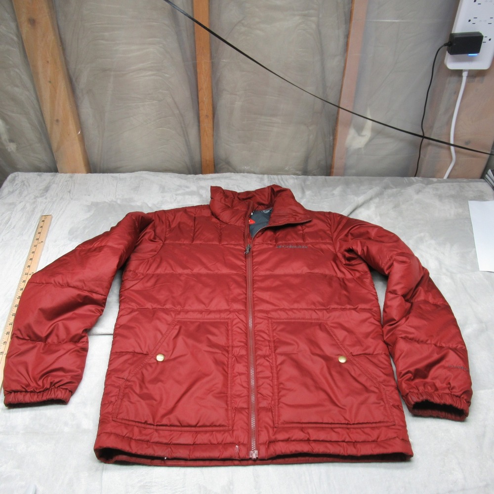 Columbia TurboDown Jacket Mens Small Red Omni Heat Insulated Light Pack Puffer